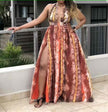 Halter Neck High-Low Pleated Dress with Vertical Stripe Design