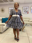 V-Neck Zebra Stripe Pattern Knee-Length Dress Without Belt