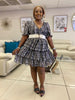 V-Neck Zebra Stripe Pattern Knee-Length Dress Without Belt
