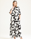 Loose Casual Style Black and White Abstract Pattern Long Shirt Dress
