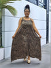 Loose Strap Dress with Leopard Print and Adjustable Drawstring Hem