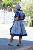 Ethnic Wrap Dress, V-Neck Short Sleeves, Geometric Pattern, Waist Tie Design, Ruffled Hem Decoration