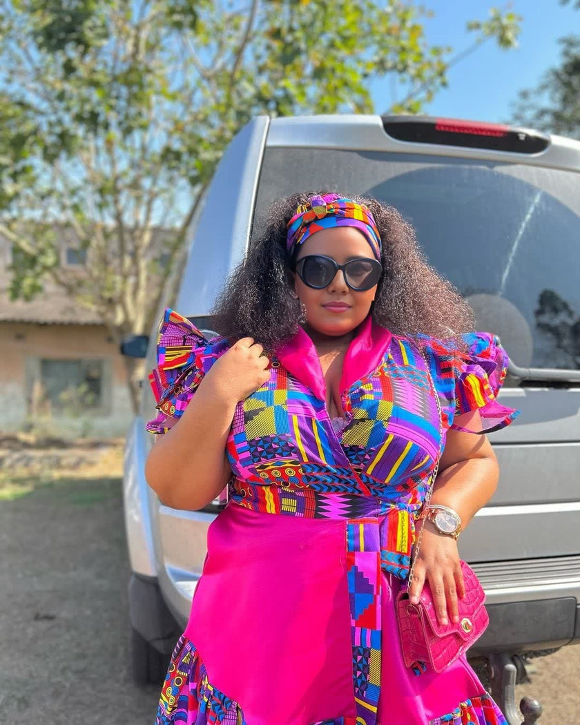 Women's Vintage Print Short Sleeve Traditional Dress