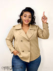 Double-breasted trench jacket in nude, notch lapels and four-button front