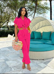 Short-Sleeve Knot Blouse with Relaxed Trousers Twin Set