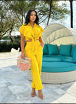 Short-Sleeve Knot Blouse with Relaxed Trousers Twin Set