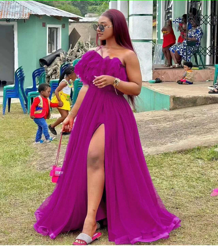 High Slit Statement Gown with Leg Reveal