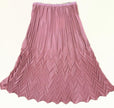Pink pleated midi skirt with chevron pattern and elastic waistband