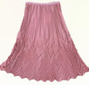Pink pleated midi skirt with chevron pattern and elastic waistband