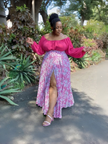 Floral Print High-Waist Slit Skirt with Ruffle Detail & Off-Shoulder Blouse Pair