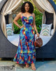 Vibrant abstract print cutout tiered women's maxi dress - view 1