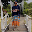 Fringe Midi Dress  Wide Sleeve Stripe Skirt