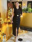 Sleeveless Button-Front Slit Dress