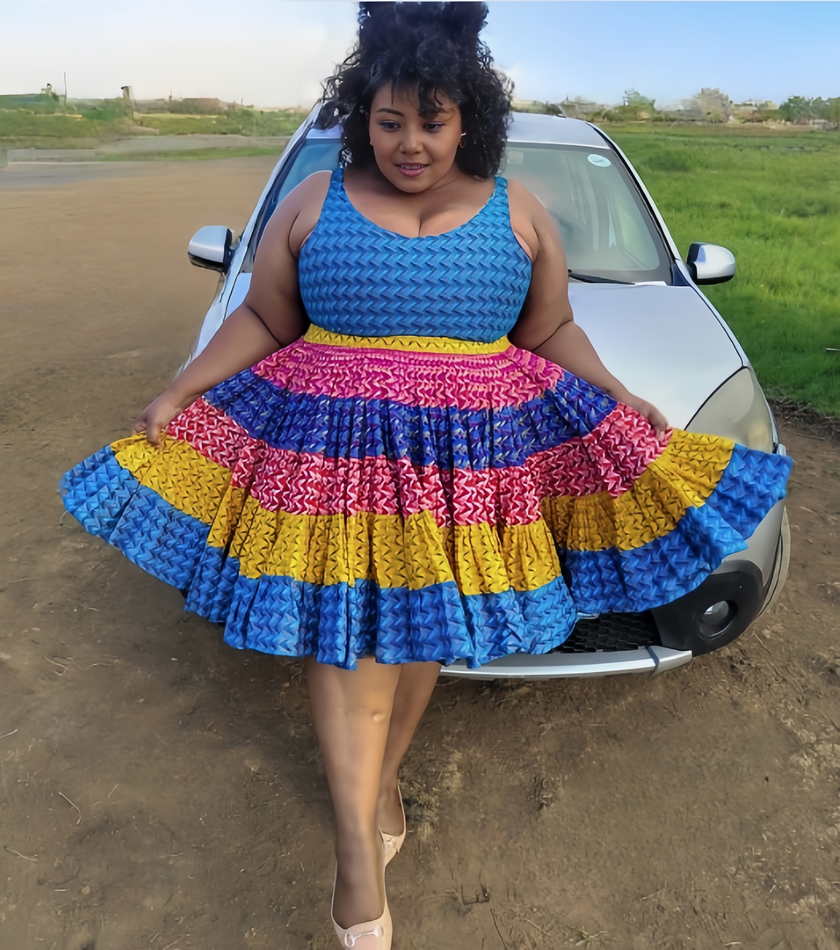 Sleeveless Chevron Pattern A-Line Dress