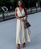 legant V-neck Sleeveless Midi Dress with Button Accents