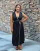 legant V-neck Sleeveless Midi Dress with Button Accents