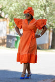 Ethnic Style Short Sleeve Ruffle Dress - Featuring Waist Belt and Side Slit Design
