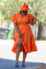 Ethnic Style Short Sleeve Ruffle Dress - Featuring Waist Belt and Side Slit Design
