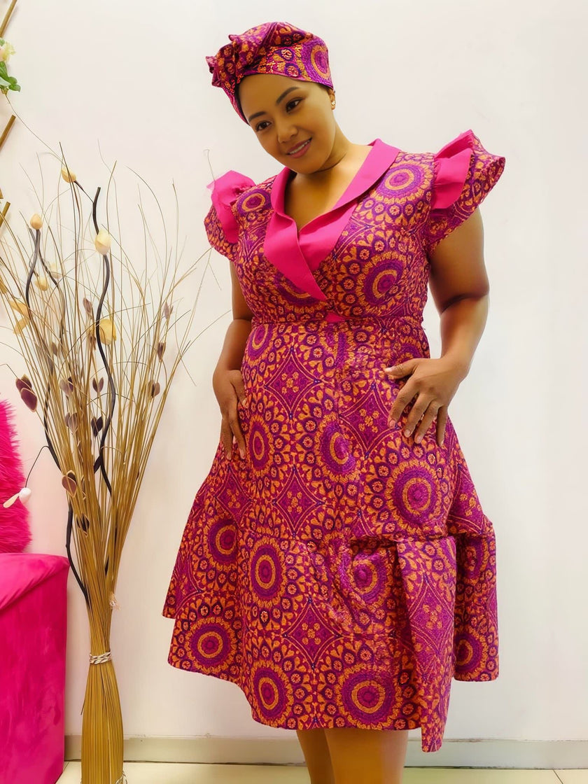 Ethnic Dress with Circular Totem Motifs