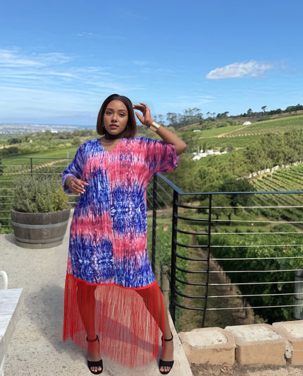 Boho Fringe Hem Tie-Dye Maxi Dress