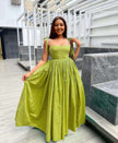 Women's Sleeveless Maxi Dress with Square Neckline and Adjustable Shoulder Straps, Featuring a Pleated Skirt Design