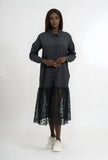 Mid-Length Button-Down Dress with Lace Hem