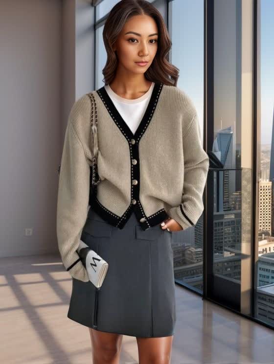 Knitted V-neck Trimmed Slim Fit Top