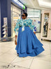 Bow Neck Floral Print Blouse Maxi Flare Skirt Two Piece Event Outfit Set