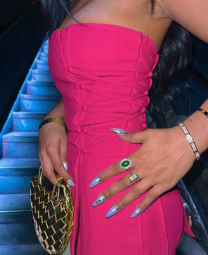 Strapless Wide-Leg Jumpsuit with Side Tie & Contour Fit