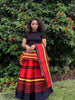 African maxi skirt set with black top and red striped tiered maxi skirt