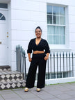 Trendy V-Neck Crop Top and Wide-Leg Pants Two-Piece Set with Minimalist Design
