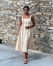 Sleeveless Square Neck Midi Dress with Vertical Stripes