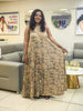 Sleeveless Pleated Maxi Dress with Abstract Print