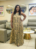Sleeveless Pleated Maxi Dress with Abstract Print