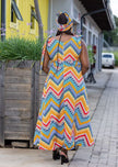 Ethnic Style Dress, Geometric Pattern Design, V-Neck Sleeveless Long Dress