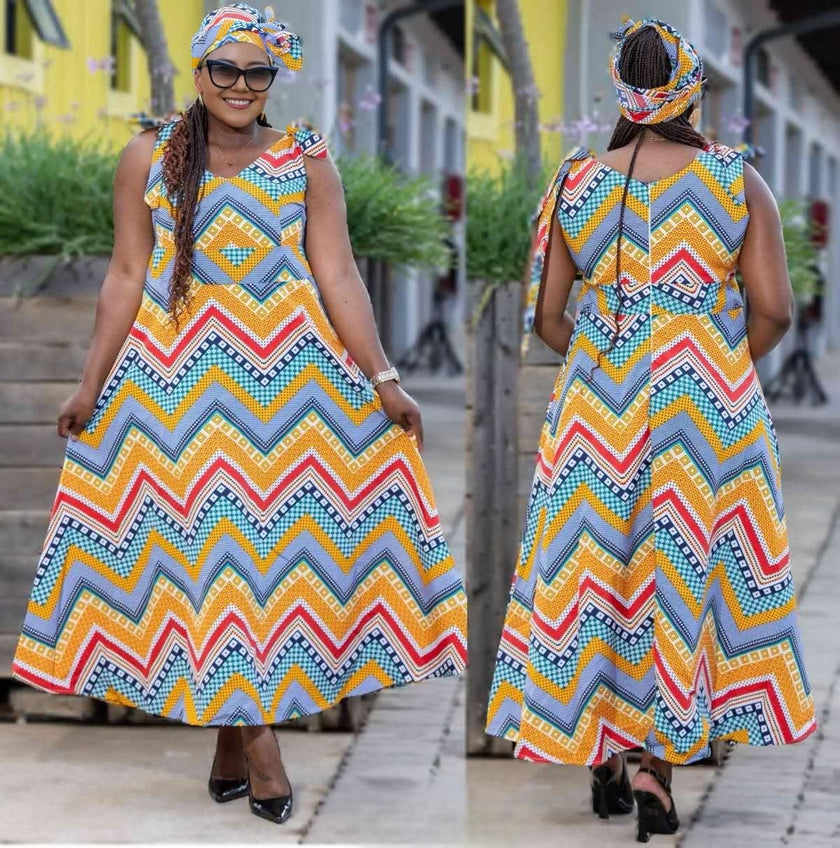 Ethnic Style Dress, Geometric Pattern Design, V-Neck Sleeveless Long Dress