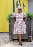 Women's Short Sleeve Puff Sleeve Dress with Bow Decorations and Floral Pattern