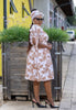 Women's Short Sleeve Puff Sleeve Dress with Bow Decorations and Floral Pattern