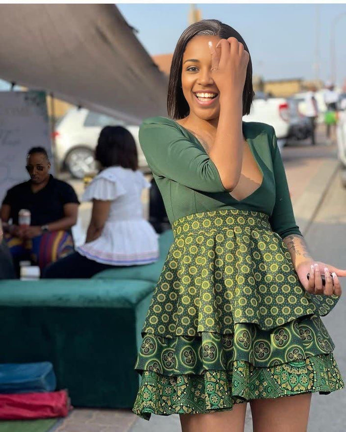 Women's African Print High-Waist Flared Ethnic Dress