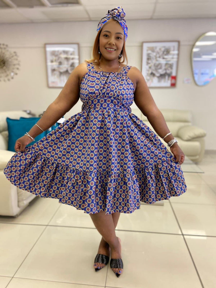 Geometric Pattern Flared Skirt Traditional Dress