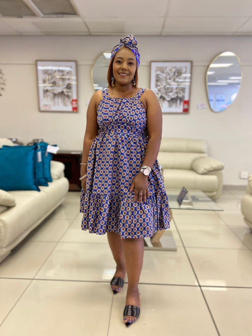 Geometric Pattern Flared Skirt Traditional Dress