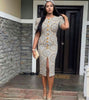 Premium Ethnic Motif Puff Sleeve Front Slit Dress