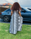 Ethnic Style Geometric Pattern Loose Long Dress, V-Neck Short Sleeve Design