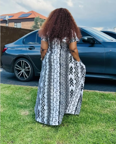 Ethnic Style Geometric Pattern Loose Long Dress, V-Neck Short Sleeve Design