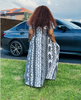 Ethnic Style Geometric Pattern Loose Long Dress, V-Neck Short Sleeve Design