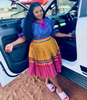 African Traditional Pleated Skirt Set with Circular Motifs and Puff Sleeve Top