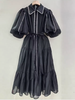 Elegant Puff Sleeve Tiered Dress with White Trim