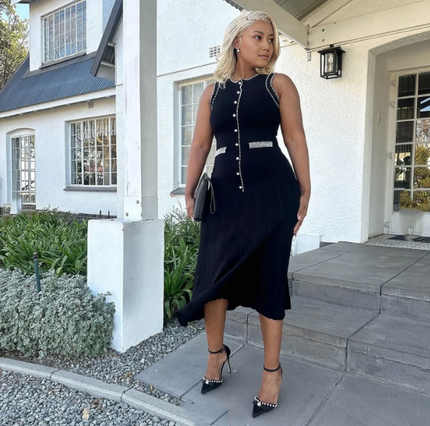 Elegant Women's Knitted Dress Decorative Button Chic