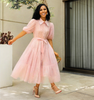 Elegant Puff Sleeve Tiered Dress with White Trim