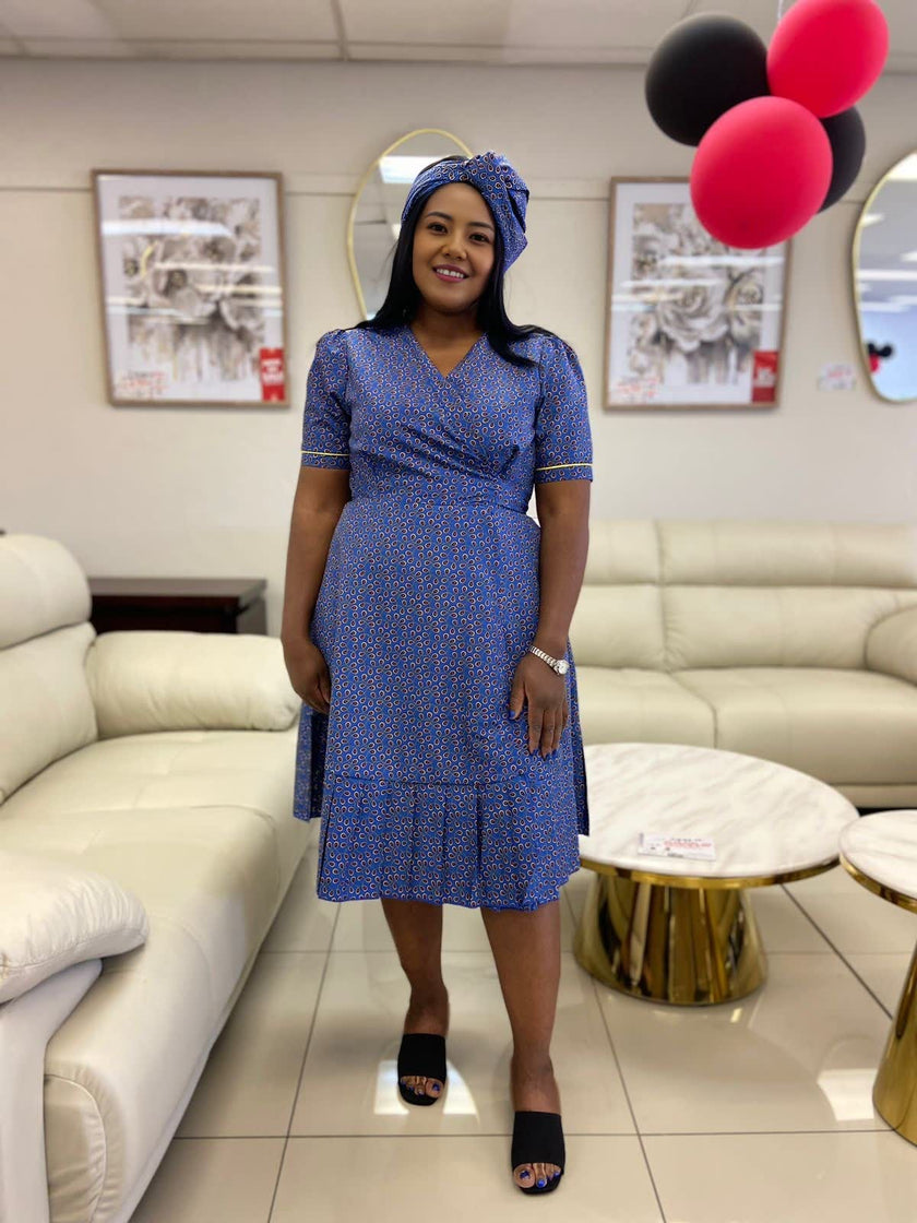 thnic Wrap Dress, V-Neck Short Sleeve Midi Dress